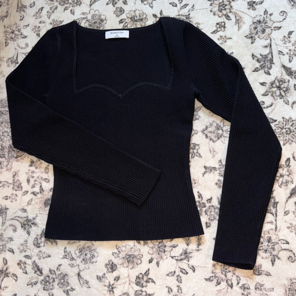 Babaton Black Ribbed Long Sleeve Top